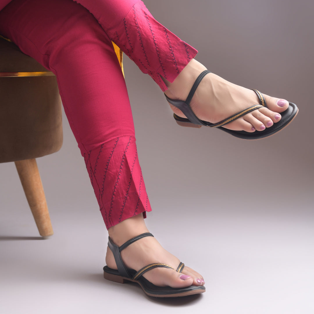 Women's Toe Ring Flat Sandals with Metallic Multi Strap Design Slippers