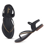 Load image into Gallery viewer, Women's Toe Ring Flat Sandals with Metallic Multi Strap Design Slippers