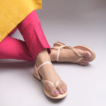 Load image into Gallery viewer, Women's Toe Ring Flat Sandals with Metallic Multi Strap Design Slippers