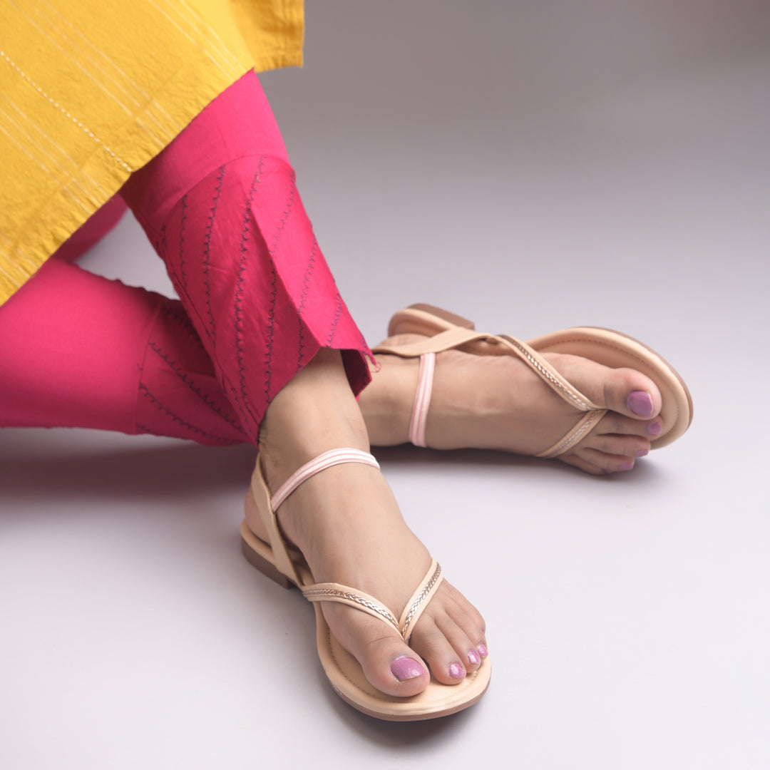 Women's Toe Ring Flat Sandals with Metallic Multi Strap Design Slippers