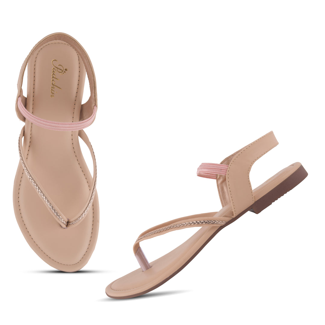 Women's Toe Ring Flat Sandals with Metallic Multi Strap Design Slippers