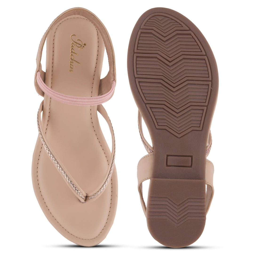 Women's Toe Ring Flat Sandals with Metallic Multi Strap Design Slippers