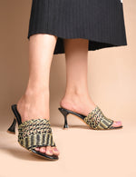 Load image into Gallery viewer, Padchin Womens Heels Knitted Open Toe Slim Heeled Mules for Casual and Formal Wear