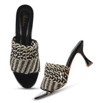 Load image into Gallery viewer, Padchin Womens Heels Knitted Open Toe Slim Heeled Mules for Casual and Formal Wear

