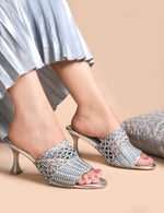 Load image into Gallery viewer, Padchin Womens Heels Knitted Open Toe Slim Heeled Mules for Casual and Formal Wear
