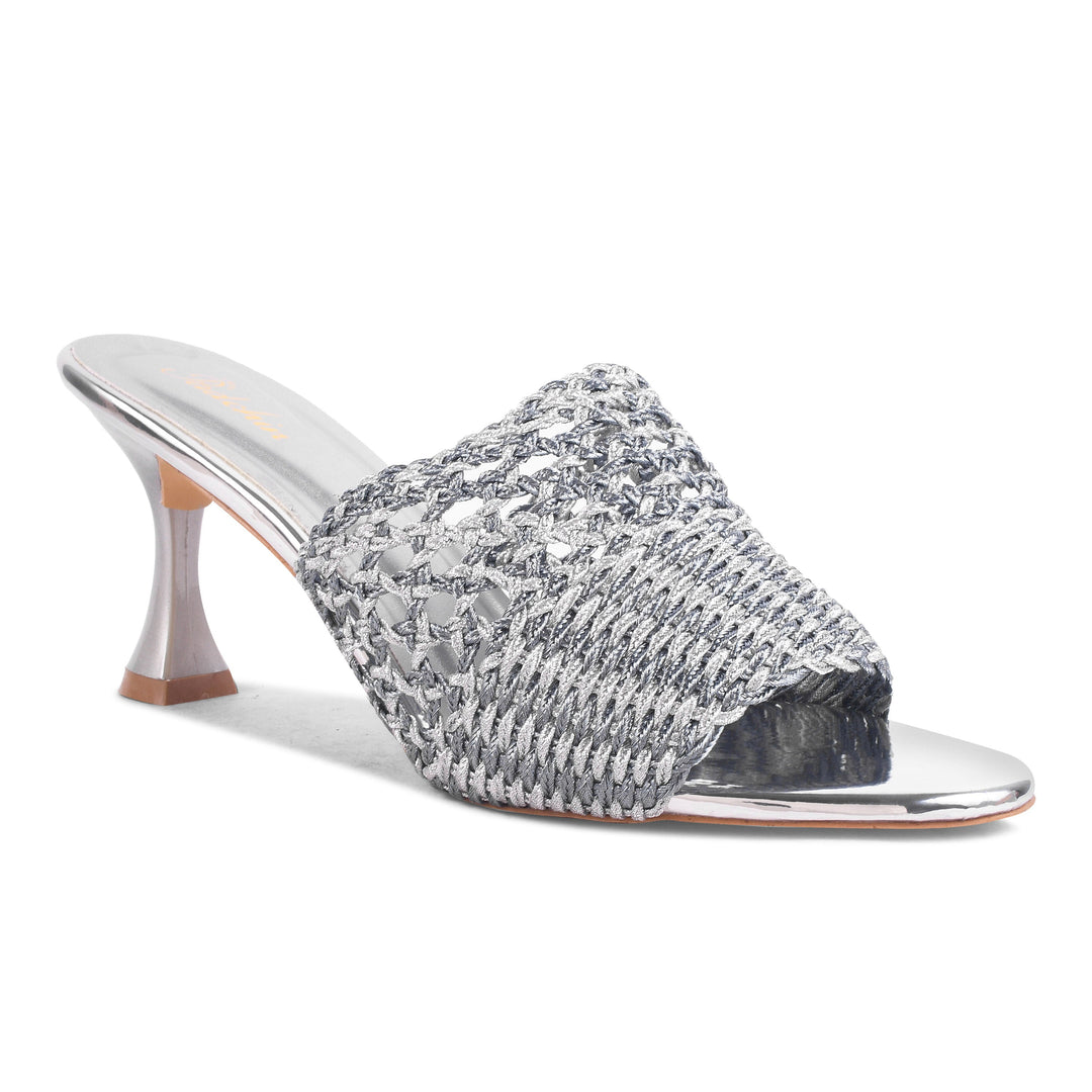 Padchin Womens Heels Knitted Open Toe Slim Heeled Mules for Casual and Formal Wear