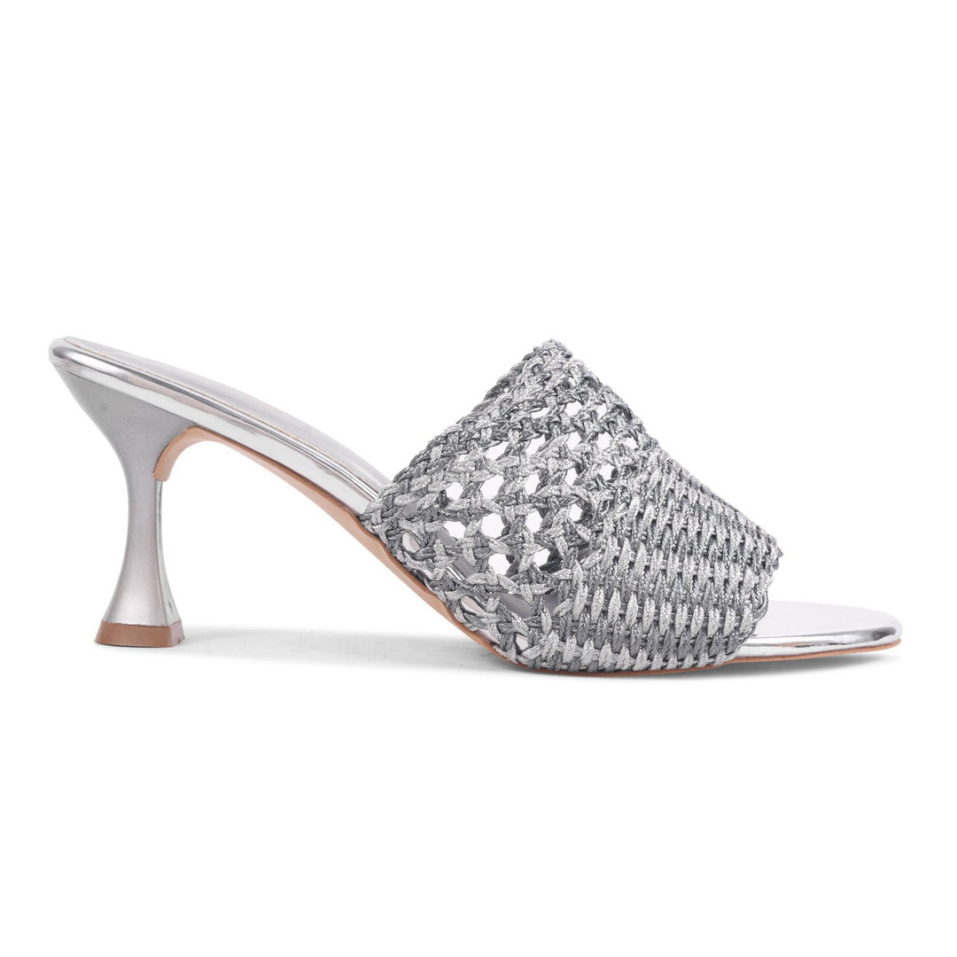 Padchin Womens Heels Knitted Open Toe Slim Heeled Mules for Casual and Formal Wear