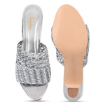 Load image into Gallery viewer, Padchin Womens Heels Knitted Open Toe Slim Heeled Mules for Casual and Formal Wear
