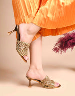 Load image into Gallery viewer, Padchin Womens Heels Knitted Open Toe Slim Heeled Mules for Casual and Formal Wear
