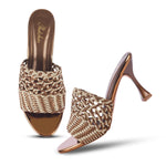 Load image into Gallery viewer, Padchin Womens Heels Knitted Open Toe Slim Heeled Mules for Casual and Formal Wear
