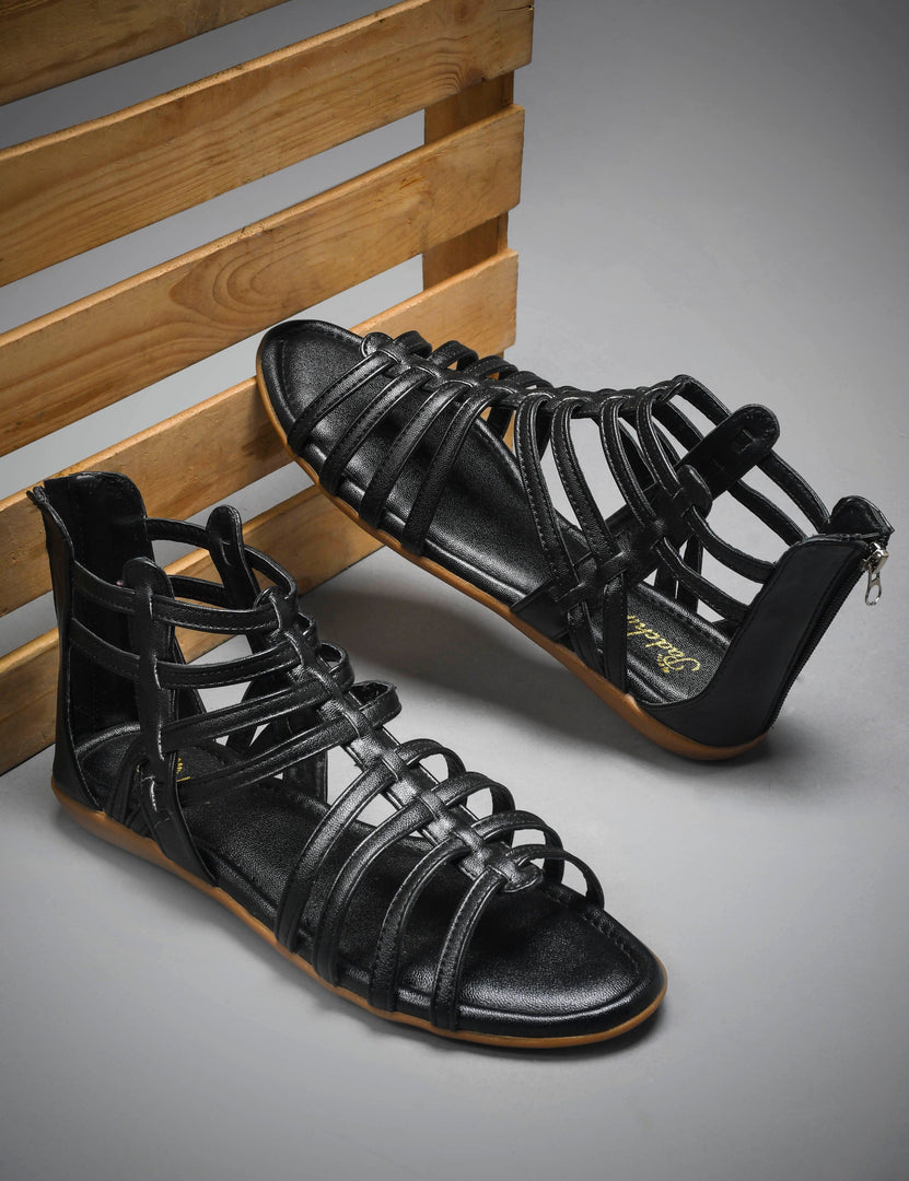 Padchin Flats Gladiator With Zip Closure For Women Sandals| High-Tops Sandal For Women