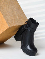 Load image into Gallery viewer, Padchin Women&#39;s Block Heel Boot | High ankle Monk Strap Tan Boots for Women
