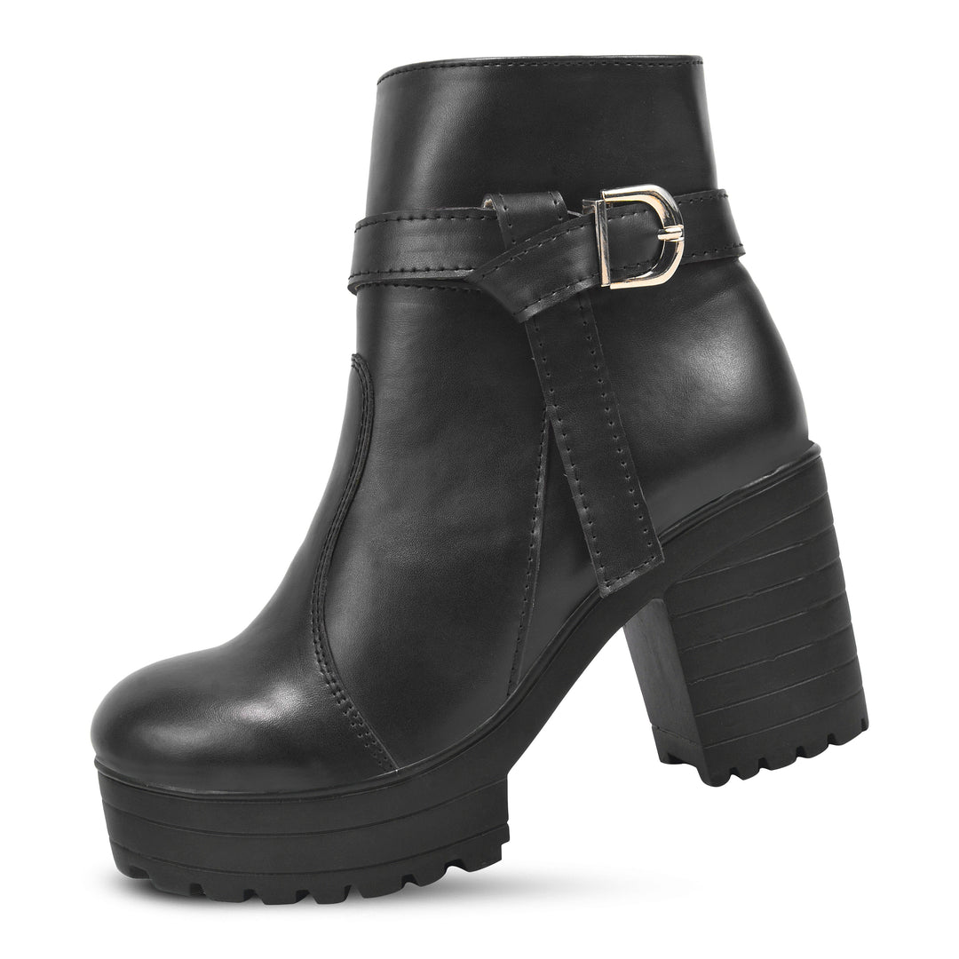 Padchin Women's Block Heel Boot | High ankle Monk Strap Tan Boots for Women