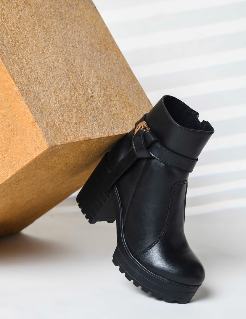 Padchin Women's Block Heel Boot | High ankle Monk Strap Tan Boots for Women