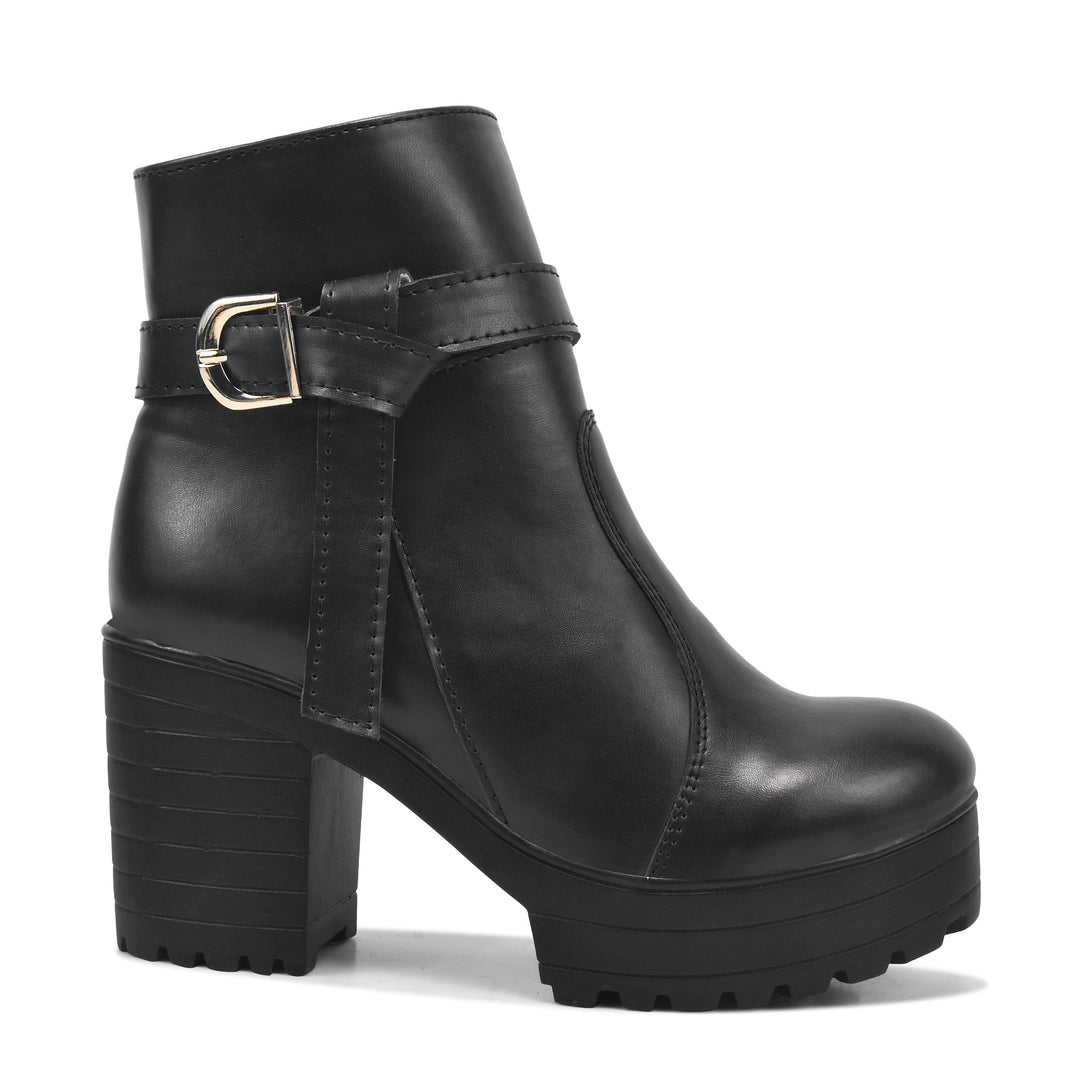 Padchin Women's Block Heel Boot | High ankle Monk Strap Tan Boots for Women