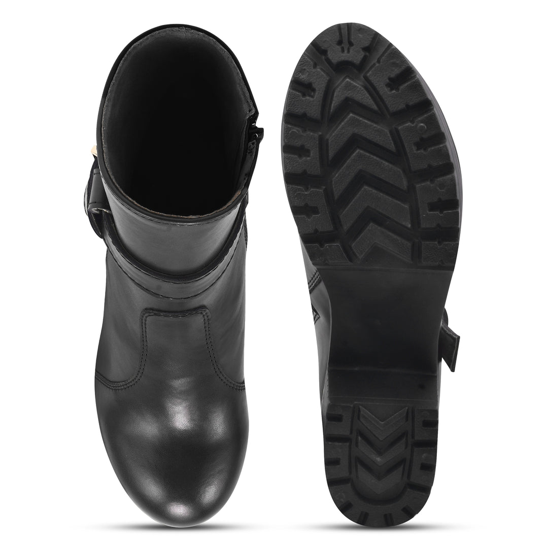 Padchin Women's Block Heel Boot | High ankle Monk Strap Tan Boots for Women