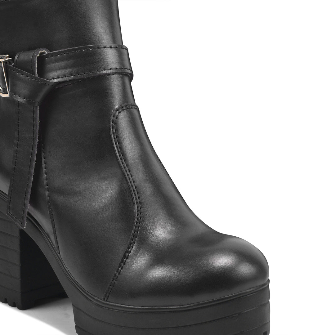 Padchin Women's Block Heel Boot | High ankle Monk Strap Tan Boots for Women