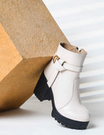 Load image into Gallery viewer, Padchin Women&#39;s Block Heel Boot | High ankle Monk Strap Tan Boots for Women
