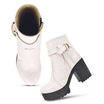 Load image into Gallery viewer, Padchin Women&#39;s Block Heel Boot | High ankle Monk Strap Tan Boots for Women
