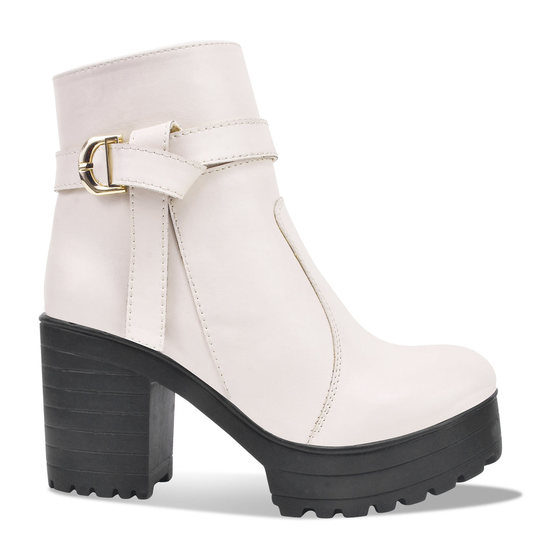 Padchin Women's Block Heel Boot | High ankle Monk Strap Tan Boots for Women