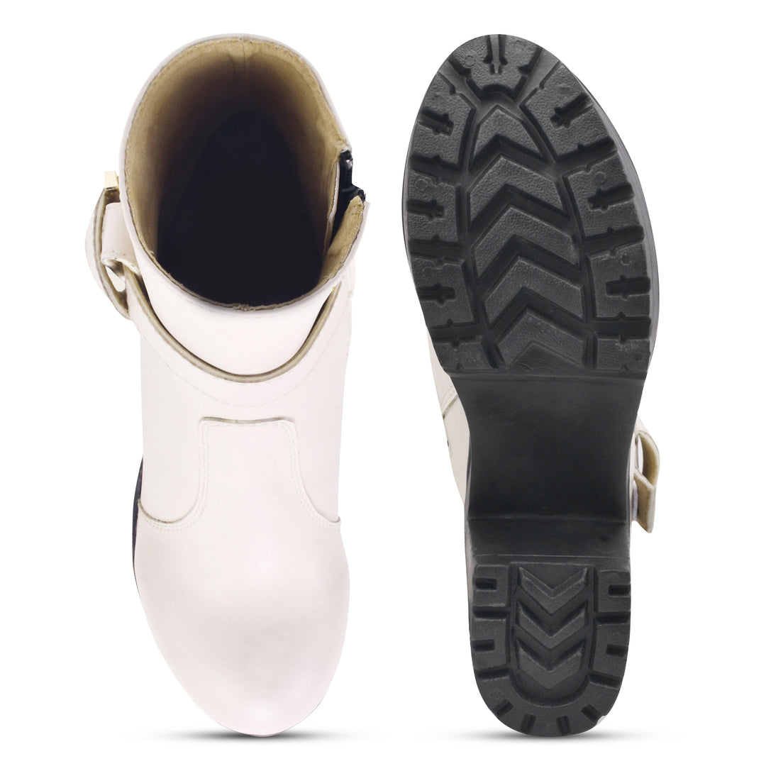 Padchin Women's Block Heel Boot | High ankle Monk Strap Tan Boots for Women