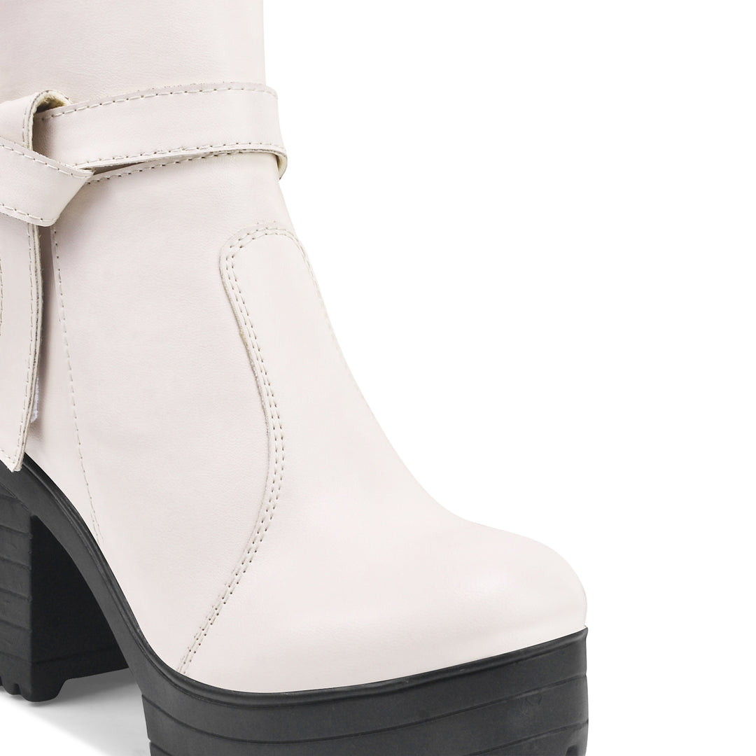 Padchin Women's Block Heel Boot | High ankle Monk Strap Tan Boots for Women