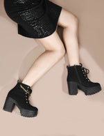 Load image into Gallery viewer, Padchin Women Block Heel Beige Boot With Zipper &amp; Lace Up Style
