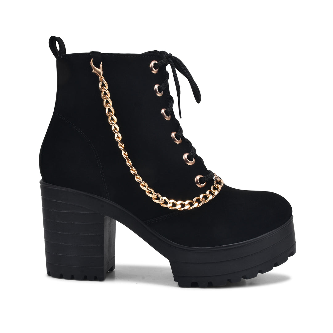 Padchin Women Block Heel Beige Boot With Zipper & Lace Up Style