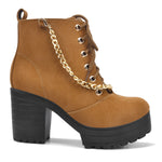 Load image into Gallery viewer, Padchin Women Block Heel Beige Boot With Zipper &amp; Lace Up Style
