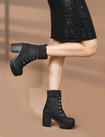 Load image into Gallery viewer, Padchin Women Block Heel Boot With Velcro Strap &amp; Lace Up Style