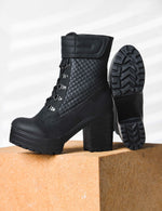 Load image into Gallery viewer, Padchin Women Block Heel Boot With Velcro Strap &amp; Lace Up Style
