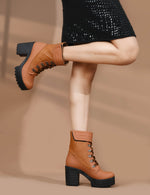 Load image into Gallery viewer, Padchin Women Block Heel Boot With Velcro Strap &amp; Lace Up Style