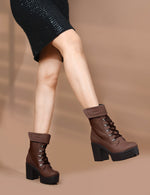 Load image into Gallery viewer, Padchin Women Block Heel Boot With Velcro Strap &amp; Lace Up Style
