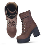 Load image into Gallery viewer, Padchin Women Block Heel Boot With Velcro Strap &amp; Lace Up Style

