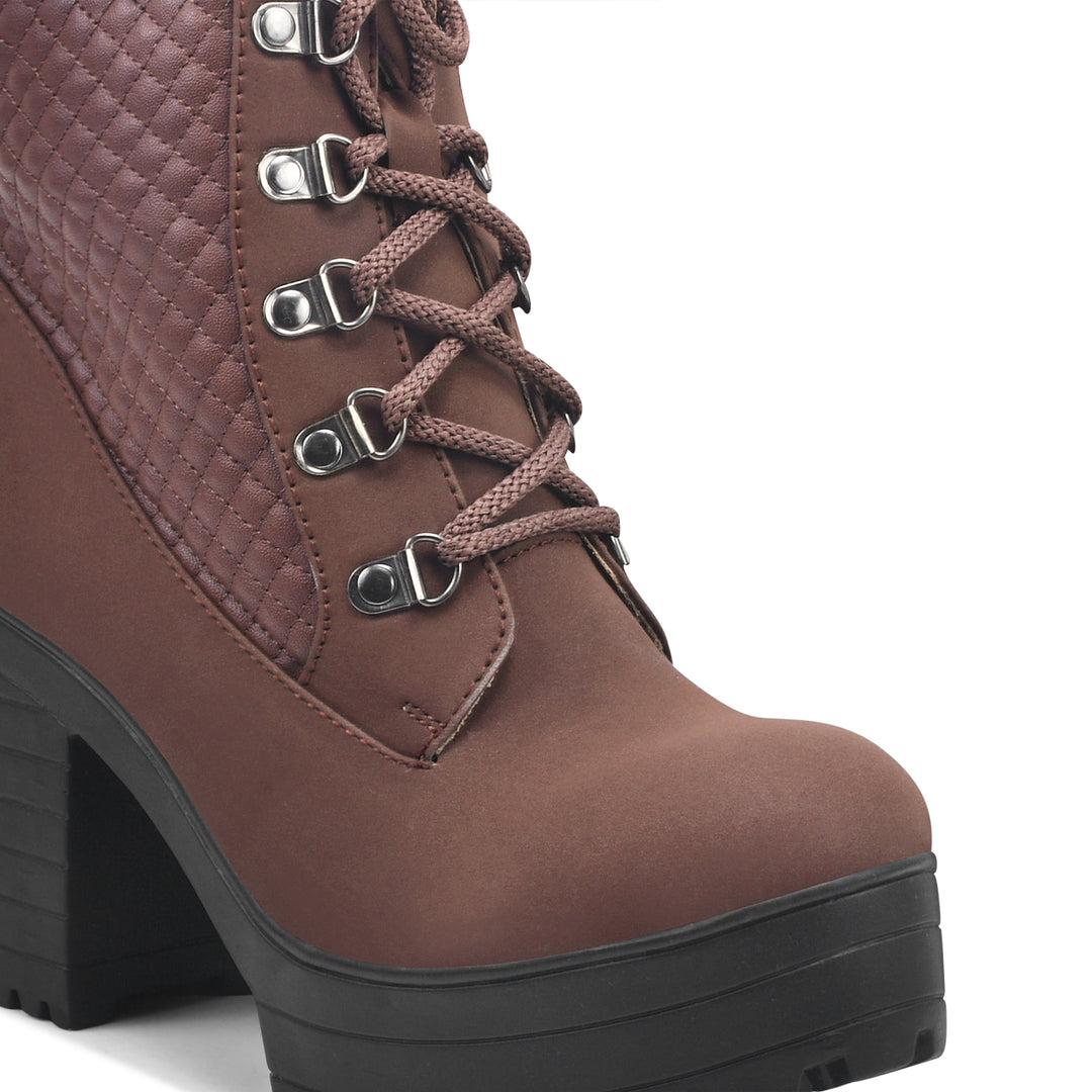 Padchin Women Block Heel Boot With Velcro Strap & Lace Up Style