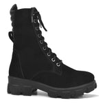 Load image into Gallery viewer, Padchin Women Block Heel Cream Boot With Chunky Lug Sole &amp; Lace Up Style
