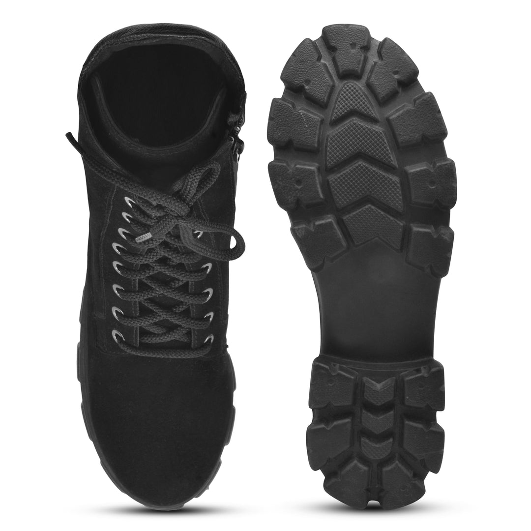 Padchin Women Block Heel Cream Boot With Chunky Lug Sole & Lace Up Style