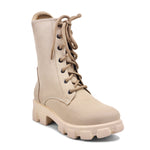 Load image into Gallery viewer, Padchin Women Block Heel Cream Boot With Chunky Lug Sole &amp; Lace Up Style

