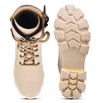 Load image into Gallery viewer, Padchin Women Block Heel Cream Boot With Chunky Lug Sole &amp; Lace Up Style
