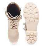 Load image into Gallery viewer, Padchin Womens Block Heel Beige Boot With Chunky Lug Sole and Decorative Side Buckle Style
